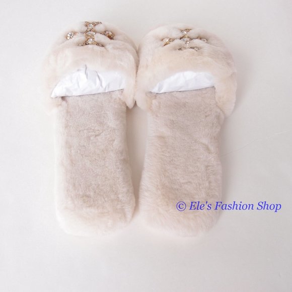 NIB Tory Burch Jeweled Double T Shearling Slipper Buttermilk US 7.5 8 8.5 9 9.5 - Picture 15 of 16